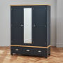 Cotswold Charcoal Grey Painted Triple 3 Door Wardrobe with Mirror