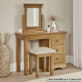 French Louis Oak Solid Dressing Table Stool with Natural Fabric Seat