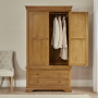 French Louis Oak Gents 2 Door Double Wardrobe with 2 Drawers