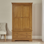 French Louis Oak Gents 2 Door Double Wardrobe with 2 Drawers