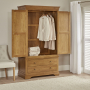 French Louis Oak Gents 2 Door Double Wardrobe with 2 Drawers