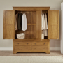 French Louis Oak 3 Door Triple Wardrobe with Mirror and 4 Drawers