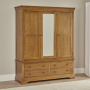 French Louis Oak 3 Door Triple Wardrobe with Mirror and 4 Drawers