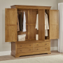 French Louis Oak 3 Door Triple Wardrobe with Mirror and 4 Drawers