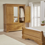 French Louis Oak 3 Door Triple Wardrobe with Mirror and 4 Drawers