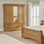 French Louis Oak 3 Door Triple Wardrobe with Mirror and 4 Drawers