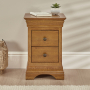 French Louis Oak 2 Drawer Slim Bedside Table