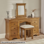 French Louis Oak Twin Pedestal Dressing Table Set with Stool