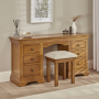 French Louis Oak Twin Pedestal Dressing Table Set with Stool