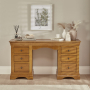 French Louis Oak Twin Pedestal Dressing Table Set with Stool