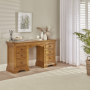 French Louis Oak Twin Pedestal Dressing Table Set with Stool