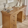 French Louis Oak Twin Pedestal Dressing Table Set with Stool