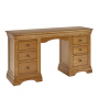 French Louis Oak Twin Pedestal Dressing Table Set with Stool