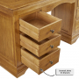 French Louis Oak Twin Pedestal Dressing Table Set with Stool