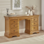 French Louis Oak Twin Pedestal Desk