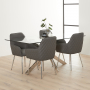 Geo Glass Dining Table with Chrome Legs and 4 Savoy Dark Grey Carver Dining Chairs