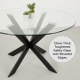 Geo Glass Round Dining Table with Black Legs and 4 Brogan Charcoal Dining Chairs