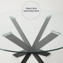 Geo Glass Round Dining Table with Black Legs and 4 Brogan Charcoal Dining Chairs