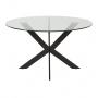 Geo Glass Round Dining Table with Black Legs and 4 Brogan Charcoal Dining Chairs