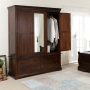 French Hardwood Mahogany Stained 3 Door Triple Wardrobe with Mirror