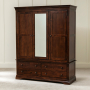 French Hardwood Mahogany Stained 3 Door Triple Wardrobe with Mirror