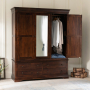 French Hardwood Mahogany Stained 3 Door Triple Wardrobe with Mirror