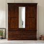 French Hardwood Mahogany Stained 3 Door Triple Wardrobe with Mirror