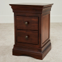 French Hardwood Mahogany Stained 2 Drawer Slim Bedside Table