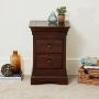 French Hardwood Mahogany Stained 2 Drawer Slim Bedside Table