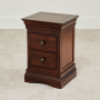 French Hardwood Mahogany Stained 2 Drawer Slim Bedside Table