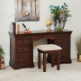 French Hardwood Twin Pedestal Dressing Table Set with Stool