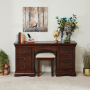 French Hardwood Twin Pedestal Dressing Table Set with Stool