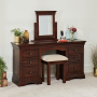 French Hardwood Twin Pedestal Dressing Table Set with Mirror & Stool