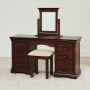 French Hardwood Twin Pedestal Dressing Table Set with Mirror & Stool