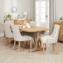 Weathered Limed Oak Refectory 2m Dining Table and 6 Natural Fabric Scoop Chairs