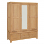 Cheshire Weathered Limed Oak Triple 3 Door Mirrored Wardrobe with 3 Drawers