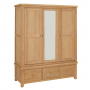 Cheshire Weathered Limed Oak Triple 3 Door Mirrored Wardrobe with 3 Drawers