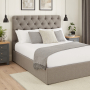 Chesterfield Button 5ft King Size Storage Ottoman Bed - Grey Linen Fabric