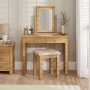 Marbury Oak 2 Drawer Dressing Table Set with Mirror & Stool