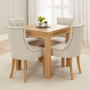 Marbury Oak Flip Top Extending Dining Table with 4 Scoop Linen Dining Chairs