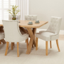 Marbury Oak 1.8m Cross Leg Dining Table and 4 Natural Fabric Scoop Back Chairs