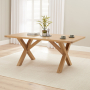 Marbury Oak 1.8m Cross Leg Dining Table and 4 Natural Fabric Scoop Back Chairs