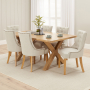 Marbury Oak 1.8m Cross Leg Dining Table and 6 Natural Fabric Scoop Back Chairs