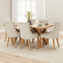 Marbury Oak 1.8m Cross Leg Dining Table and 6 Natural Fabric Scoop Back Chairs