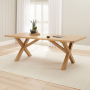 Marbury Oak 2.2m Cross Leg Dining Table and 6 Natural Fabric Scoop Back Chairs