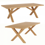 Marbury Oak 2.2m Cross Leg Dining Table and 6 Natural Fabric Scoop Back Chairs