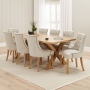 Marbury Oak 2.2m Cross Leg Dining Table and 8 Natural Fabric Scoop Back Chairs