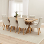 Marbury Oak 2.2m Cross Leg Dining Table and 8 Natural Fabric Scoop Back Chairs