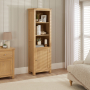 Marbury Oak Tall Narrow Bookcase with 1 Door Cupboard