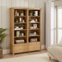 Marbury Oak Grand Double Library Bookcase with 2 Drawers